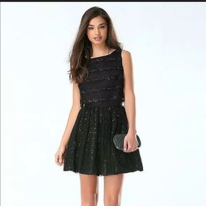 Bebe lace & sequin stripe dress black in size 00
